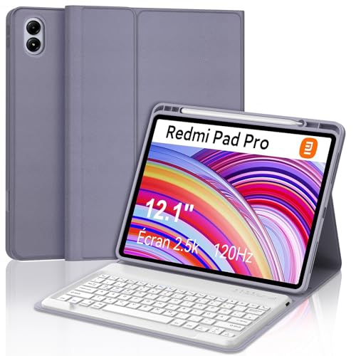 FOGARI Xiaomi Redmi Pad Pro 12.1 Tastatur Hülle - Xiaomi Pad Poco 12.1 Zoll 2024,Magnetisch Abnehmbarer Tastatur mit QWERTZ Layout, Hülle mit Stifthalter für Redmi Pad Pro 12.1, Begasungslila von FOGARI