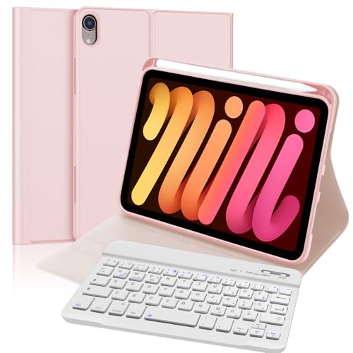 FOGARI Tastatur für iPad Mini 7 (A17 pro) 2024/ iPad Mini 6 2021 8.3 Zoll, QWERTZ Deutsches Tastatur Magnetische Kabelloser Bluetooth Abnehmbar für iPad 6a/7a Generazione 8.3 Zoll, Rosa von FOGARI