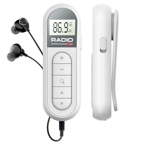 Mini Radio Klein UKW/FM Transistorradio,tragbarer UKW-Radioempfänger/mit DSP,LCD-Display und Kopfhörer,300MAh Wiederaufladbar Tragbares,Taschenradio zum Gehen und Reisen (Weiß) von FOGARI