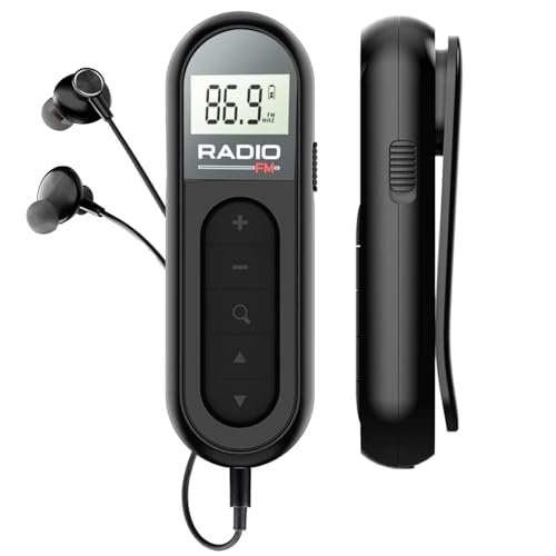 Mini Radio Klein UKW/FMTransistorradio,tragbarer UKW-Radioempfänger/mit DSP,LCD-Display und Kopfhörer,300MAh Wiederaufladbar Tragbares,Taschenradio zum Gehen und Reisen (Schwarz) von FOGARI