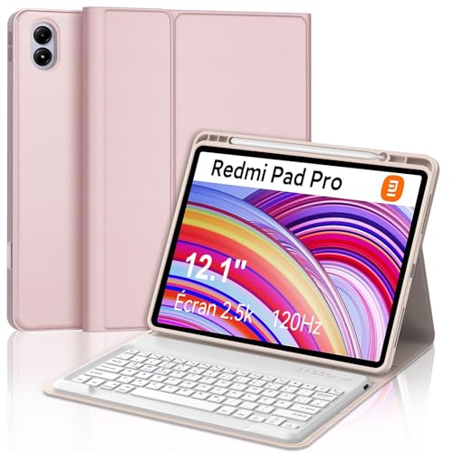 Xiaomi Redmi Pad Pro 12.1 Tastatur Hülle - Xiaomi Pad POCO 12.1 Zoll 2024,Magnetisch Abnehmbarer Tastatur mit QWERTZ Layout,Hülle mit Stifthalter für Xiaomi Pad POCO 12.1/ Redmi Pad Pro 12.1, Rosa von FOGARI