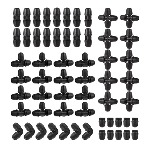 FOGWOWO 150 Stück 1/4 Zoll Tröpfchenbewässerungsbausätze,Gartenschlauch Verbinder Barbed Anschluss für Bewässerungssystem (50 Kupplungen,50 Tees,20 Ellenbogen,20 Enden,10 Vier-Wege) von FOGWOWO