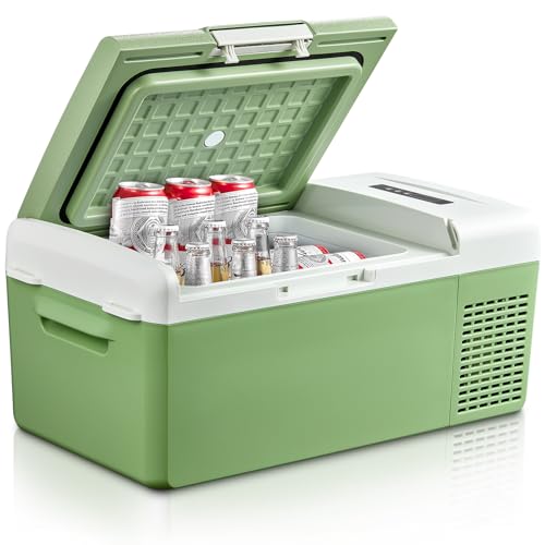 FOHERE Kompressor Kühlbox, 15L Mini Kühlschrank, Elektrische Kühlschrank(-20℃~+20℃), 12/24V DC und 220-240V AC, für Auto, Lkw, Boot, Fahrzeuge, Camping, Reisen, Haus -20℃~+20℃, Grün von FOHERE