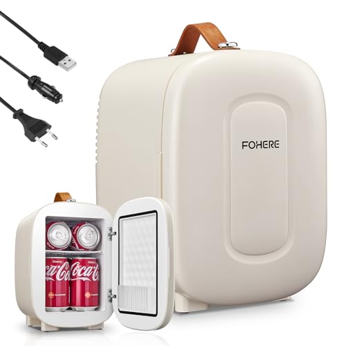 FOHERE Mini Kühlschrank 4 Liter /6 Dosen, Zusätzliche USB-Stromversorgung, 220V AC/12V DC, Getränke & Skincare Mini-Kühlschrank für Schlafzimmer, Auto, Schlafsäle, Büro Schreibtisch, Weiß FOHERE Mini Kühlschrank 4 Liter /6 Dosen, Zusätzliche USB-Stromversorgung, 220V AC/12V DC, Getränke & Skincare Mini-Kühlschrank für Schlafzimmer, Auto, Schlafsäle, Büro Schreibtisch, Weiß von FOHERE