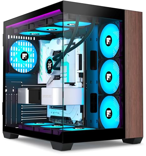 FOIFKIN PC Gehäuse -Holz Walnuss Frontplatte, Vorinstallierter 3 PWM ARGB Lüfter,ATX Mid-Tower Gaming PC Gehäuse, 270° Panorama Glas mit Type-C (Schwarz, M9) von FOIFKIN