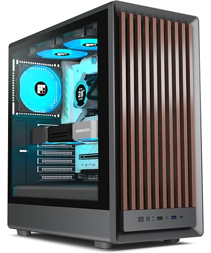 FOIFKIN PC Gehäuse - Holz Walnuss Frontplatte,Vorinstallierter 4 PWM ARGB-Lüfter, ATX Mid-Tower Gaming PC Gehäuse,Schwarz (M1) von FOIFKIN