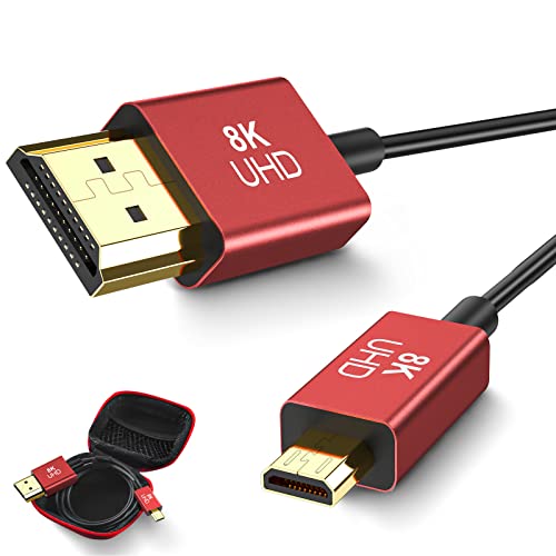 8K Micro HDMI auf HDMI Kabel, Ultra Thin Micro HDMI Kabel, 8K@60Hz, 4K@120Hz, 48Gbps, Flexible Hyper Slim HDMI 2.1 Cable Kompatibel mit Hero 7 6 5, Gimbal, Kamera, Stabilizer, Φ2.4mm, 2FT/0.6M von FOINNEX