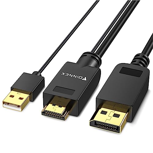 FOINNEX HDMI auf DisplayPort Kabel, 4K@60Hz HDMI zu DisplayPort Cable mit USB/Audio, HDMI in zu DP Out Adapter Kabel Aktiv HDMI to Display Port Cable für Xbox 360 PS4 PS3 NS Mac Mini, 2M von FOINNEX