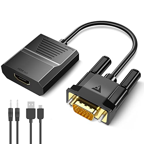 FOINNEX VGA auf HDMI Adapter mit Audio, 1080P VGA zu HDMI Konverter Alter PC zu TV/Monitor, Aktiv VGA Stecker to HDMI Buchse Converter Wandler für Computer Beamer Laptop PC Monitor Projector HDTV von FOINNEX