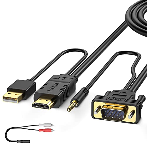 FOINNEX VGA auf HDMI Kabel 10M,(Von Alter Stil PC zu TV/Monitor mit HDMI Eingang), Aktiv VGA-HDMI Stecker Konverter Cordon für Laptop mit VGA Ausgang(Out) zu Beamer mit HDMI in. HD 1080P von FOINNEX