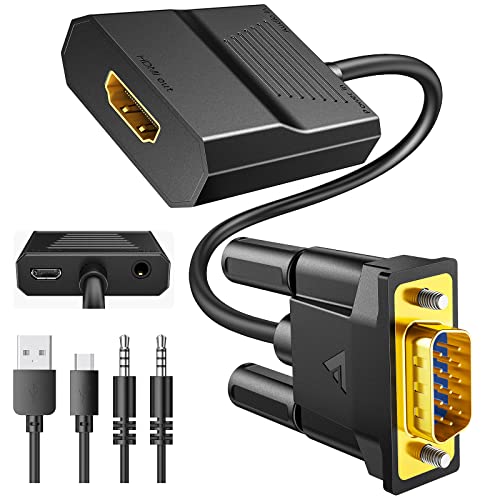 FOINNEX VGA zu HDMI Adapter mit Audio, VGA auf HDMI Konverter Alter PC zu TV/Monitor, 1080P Aktiv VGA Stecker to HDMI Buchse Converter für Computer Beamer Laptop PC Monitor Projector HDTV von FOINNEX