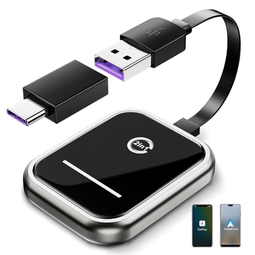 Wireless CarPlay Adapter für Apple iPhone iOS 10+, 2 in 1 Android Auto Wireless Adapter für Telefon Android 11+, Kabelgebunden zu kabellos nur für Autos mit OEM CarPlay oder Android Auto ab 2016 von FOINNEX