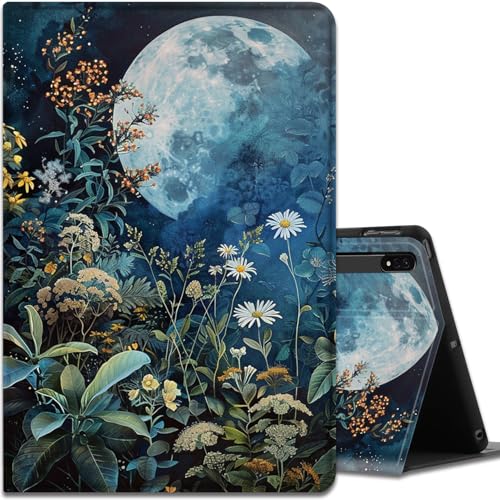 Hülle für Samsung Galaxy Tab S8 Plus 2022/S7 FE 2021/S7 Plus 2020 12,4 Zoll, Multi-Viewing Winkel, mit automatischer Sleep/Wake Funktion für Samsung Galaxy Tab S8 Plus, Blühende Pflanze Mond von FOKBVNFLL