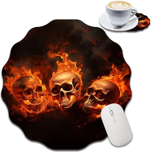Personalisiertes Spitzenförmiges Mauspad und Untersetzer-Set, wasserdichtes und rutschfestes Mauspad-Design, geeignet für Heim- und Büro-Desktop-Dekoration, Feuerschädel Personalisiertes Spitzenförmiges Mauspad und Untersetzer-Set, wasserdichtes und rutschfestes Mauspad-Design, geeignet für Heim- und Büro-Desktop-Dekoration, Feuerschädel von FOKBVNFLL