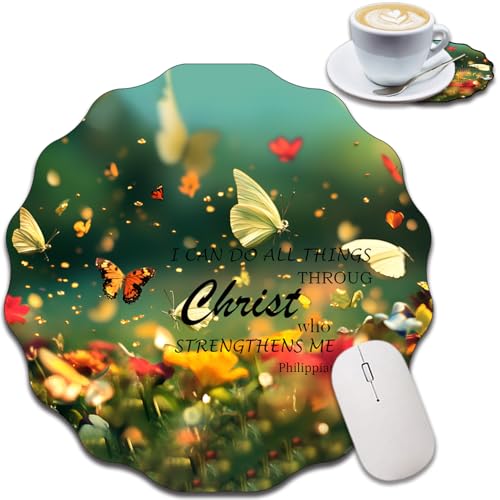 Personalisiertes Spitzenförmiges Mauspad und Untersetzer-Set, wasserdichtes und rutschfestes Mauspad-Design, geeignet für Heim- und Büro-Desktop-Dekoration, Schmetterlinge und Philipper 4-13 Personalisiertes Spitzenförmiges Mauspad und Untersetzer-Set, wasserdichtes und rutschfestes Mauspad-Design, geeignet für Heim- und Büro-Desktop-Dekoration, Schmetterlinge und Philipper 4-13 von FOKBVNFLL