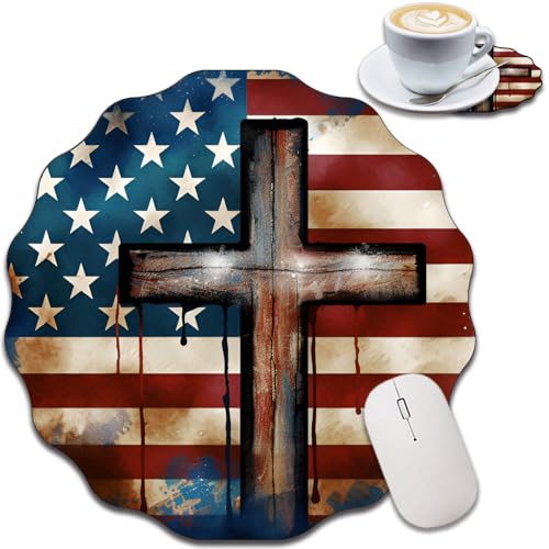 Personalisiertes Spitzenförmiges Mauspad und Untersetzer-Set, wasserdichtes und rutschfestes Mauspad-Design, geeignet für Heim- und Büro-Desktop-Dekoration, amerikanisches Flaggenkreuz Personalisiertes Spitzenförmiges Mauspad und Untersetzer-Set, wasserdichtes und rutschfestes Mauspad-Design, geeignet für Heim- und Büro-Desktop-Dekoration, amerikanisches Flaggenkreuz von FOKBVNFLL