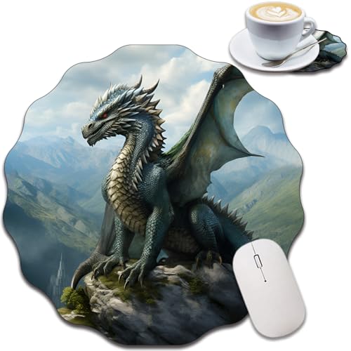 Personalisiertes Spitzenförmiges Mauspad und Untersetzer-Set, wasserdichtes und rutschfestes Mauspad-Design, geeignet für Heim- und Büro-Desktop-Dekoration, azurblauer Drache Personalisiertes Spitzenförmiges Mauspad und Untersetzer-Set, wasserdichtes und rutschfestes Mauspad-Design, geeignet für Heim- und Büro-Desktop-Dekoration, azurblauer Drache von FOKBVNFLL