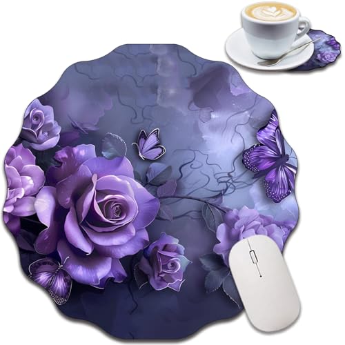 Personalisiertes Spitzenförmiges Mauspad und Untersetzer-Set, wasserdichtes und rutschfestes Mauspad-Design, geeignet für Heim- und Büro-Desktop-Dekoration, lila Rose Personalisiertes Spitzenförmiges Mauspad und Untersetzer-Set, wasserdichtes und rutschfestes Mauspad-Design, geeignet für Heim- und Büro-Desktop-Dekoration, lila Rose von FOKBVNFLL