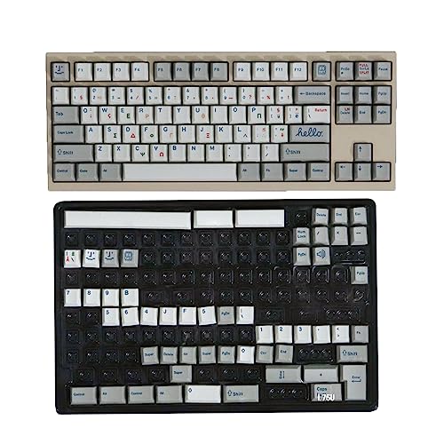 142 Tasten, Retro-Tastenkappen, griechisch-grau, dick, PBT-Farbstoff, Sublimation, lichtdicht, Kirschprofil-Tastenkappen für mechanische Tastaturen, Vintage-Tastenkappen, Thermosublimation, Retro, 142 Tasten, Retro-Tastenkappen, griechisch-grau, dick, PBT-Farbstoff, Sublimation, lichtdicht, Kirschprofil-Tastenkappen für mechanische Tastaturen, Vintage-Tastenkappen, Thermosublimation, Retro, von FOLODA