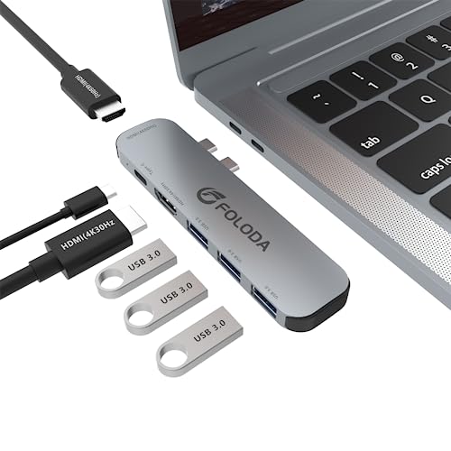 MacBook Pro USB C Hub, USB C Docking Station für MacBook Air, FOLODA 6-in-2 Adapter mit 61W Power Delivery, Dual 4K HDMI für Monitore, 3*USB 3.0 Ports 5Gbps Kompatibel mit Thunderbolt 3 USB C Port von FOLODA