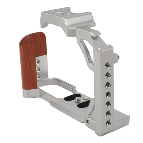 FOLOSAFENAR Kamera -Käfig -Käfig, Aluminiumlegierung Kamera Käfig Perspekte Anpassung Anodierter Holzgriff Anti -Slip für Fotografie (Silber) von FOLOSAFENAR