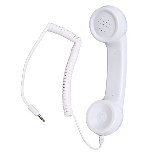 FOLOSAFENAR Retro-Telefonhörer, Multifunktions-Lautstärkeregler, strahlungssicher, klarer Klang, tragbarer Handy-Empfänger, kabelgebunden mit Mikrofon für Smartphones(Weiß) von FOLOSAFENAR