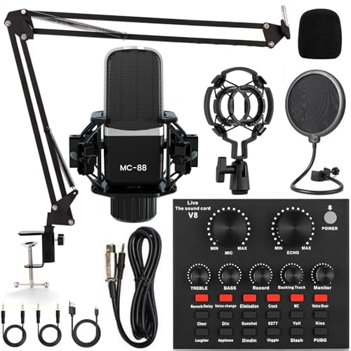 Podcast Mikrofon Bündeln, Audio Interface mit Cardioid Designer BM800 Mikrofon für Gamer und All-in-One Mischpultr, Perfekt für Podcasting, Aufnahme, Gesang, Streaming und Gaming, YouTube, TikTok von FOLTUSYMY