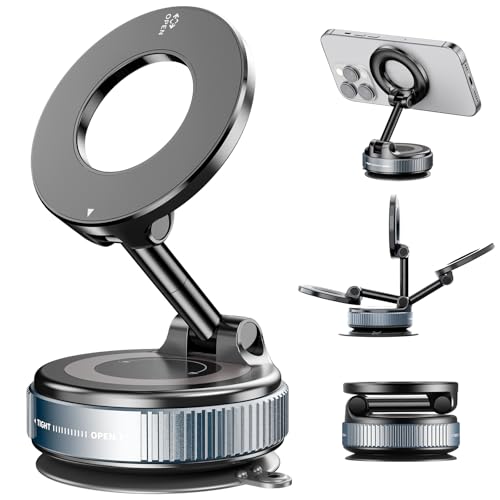 Magnetische Handyhalterung für Auto, 360° verstellbarer Vakuum-Magnet-Handyhalter, Freisprech-Saugnapf-Handyhalterung, faltbar, Vakuum, magnetischer Telefonständer für alle Handys & von FONKEN