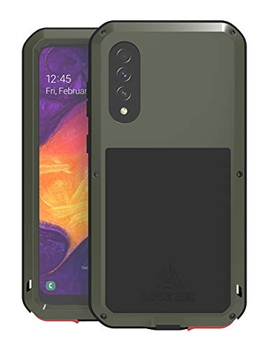 FONREST Ganzkörper Hülle für Samsung Galaxy A50(6.4-Zoll), Love MEI Schwerlast Hybride Aluminium Metall Stoßfest Schneesicher Staubdicht Case mit Hartglas, Unterstützt Wireless Charging (Armeegrün) von FONREST