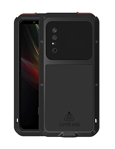 FONREST Ganzkörper Hülle für Sony Xperia 1 II, Love MEI 6,5-Zoll Schwerlast Hybride Aluminium Metall Stoßfest Schneesicher Staubdicht Case mit Hartglas, Unterstützt Kabelloses Laden (Schwarz) von FONREST