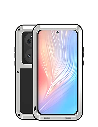 FONREST Ganzkörper Stoßfest Hülle für Huawei-P50-Pro Fall 6,6-Zoll Love MEI Schwerlast Draussen Hybrid Aluminium Metall Staubdicht Case OHNE Hartglas Bildschirmschutz(Silber) von FONREST