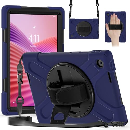 FONREST Kompatibel mit Lenovo Tab 25,7 cm (10,1 Zoll) 2025 (TB-311FU/311XU), robuste Schutzhülle mit 360° drehbarem Ständer, strapazierfähig, stoßfest, robust, mit Handgriff, Schultergurt, Marineblau von FONREST