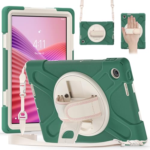 FONREST Kompatibel mit Lenovo Tab 25,7 cm (10,1 Zoll) 2025 (TB-311FU/311XU), robuste Schutzhülle mit 360° drehbarem Ständer, strapazierfähig, stoßfest, robust, mit Handgriff, Schultergurt, Salbeigrün von FONREST