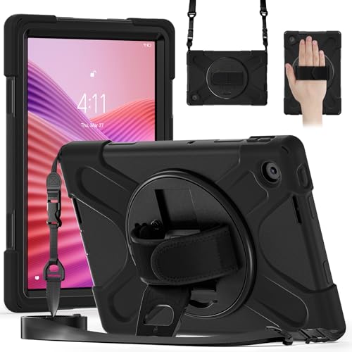 FONREST Kompatibel mit Lenovo Tab 25,7 cm (10,1 Zoll) 2025 (TB-311FU/311XU), robuste Schutzhülle mit 360° drehbarem Ständer, strapazierfähig, stoßfest, robust, mit Handgriff, Schultergurt, Schwarz von FONREST