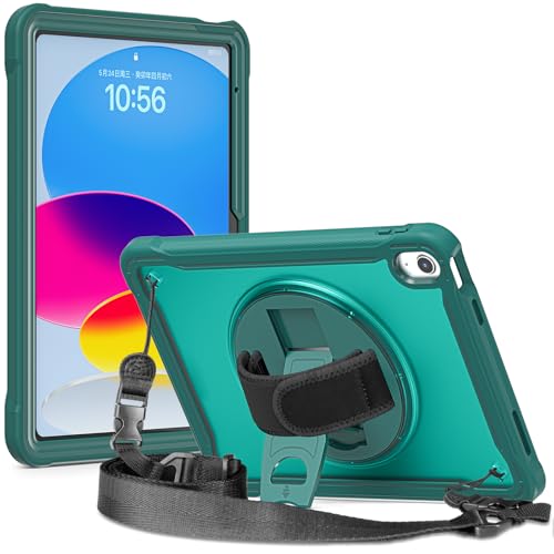 FONREST Kompatibel mit iPad (A16) 11. / 10. Generation, robuste Kristall-Hülle mit drehbarem Ständer, mattes PC + TPU-überzogener Rand, stoßfeste Abdeckung mit Schulter-Handschlaufe, A3354, A3355 von FONREST