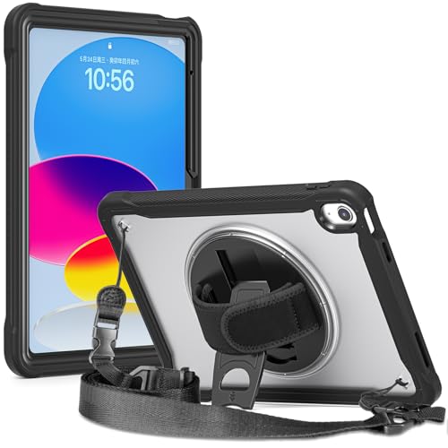 FONREST Kompatibel mit iPad (A16) 11. / 10. Generation, robuste Kristall-Hülle mit drehbarem Ständer, mattes PC + TPU-überzogener Rand, stoßfeste Abdeckung mit Schulter-Handschlaufe, A3354, A3355 von FONREST