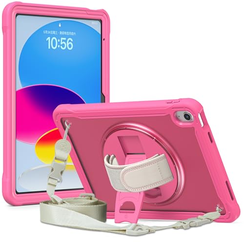 FONREST Kompatibel mit iPad (A16) 11. / 10. Generation, robuste Kristall-Hülle mit drehbarem Ständer, mattes PC + TPU-überzogener Rand, stoßfeste Abdeckung mit Schulter-Handschlaufe, A3354, A3355 von FONREST