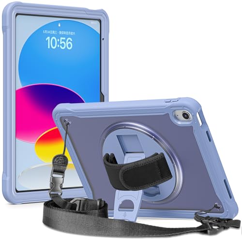 FONREST Kompatibel mit iPad (A16) 11. / 10. Generation, robuste Kristall-Schutzhülle mit drehbarem Ständer, mattes PC + TPU-überzogener Rand, stoßfeste Abdeckung mit Schulter-Handschlaufe, A3354 von FONREST