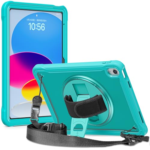 FONREST Kompatibel mit iPad (A16) 11. / 10. Generation, robuste Kristall-Schutzhülle mit drehbarem Ständer, mattes PC + TPU-überzogener Rand, stoßfeste Abdeckung mit Schulter-Handschlaufe, A3354 von FONREST