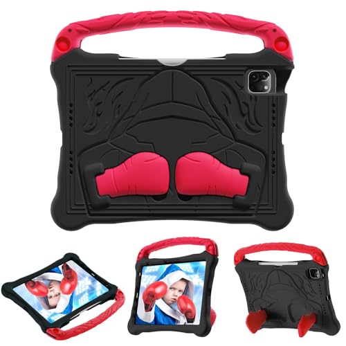 FONREST Kompatibel mit iPad Pro 27,9 cm (11 Zoll) M4 (2024) Kinder-EVA-Hülle mit Stifthalter, kinderfreundliches Box-Thema, leicht, stoßfest, mit Griffständer, A2836 A2837 (Schwarz/Rot) von FONREST