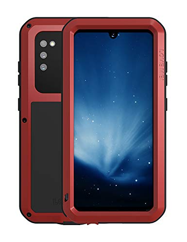FONREST Love Mei Schutzhülle für Samsung Galaxy A41, 15,5 cm (6,1 Zoll), stoßfest, Hybrid-Aluminium, staubdicht, mit gehärtetem Glas, Rot von FONREST