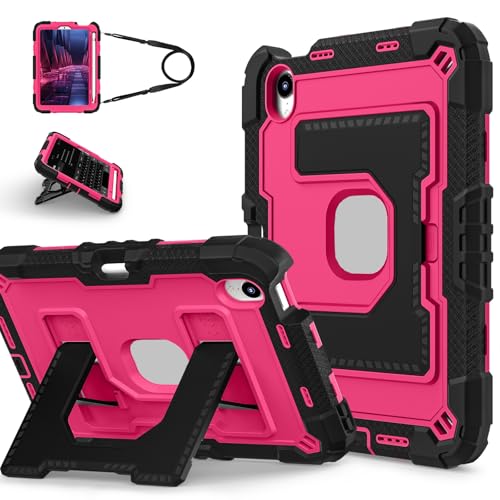 FONREST Robuste Schutzhülle, kompatibel mit iPad Mini (A17 Pro 7. Generation) 21,1 cm (8,3 Zoll) 2024/Mini 6, Hülle mit Stifthalter, breiter Ständer, strapazierfähig, stoßfest, Schultergurt, Schwarz + von FONREST