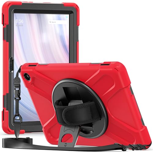 FONREST Robuste Schutzhülle für Fire HD 10 Tablet 13. Generation 2023, 25,7 cm (10,1 Zoll), mit Ständer, strapazierfähig, stoßfest, mit 360° drehbarem Klettverschluss und Schultergurt, Rot von FONREST