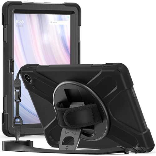 FONREST Robuste Schutzhülle für Fire HD 10 Tablet 13. Generation 2023, 25,7 cm (10,1 Zoll), mit Ständer, strapazierfähig, stoßfest, mit 360° drehbarem Klettverschluss und Schultergurt, Schwarz von FONREST