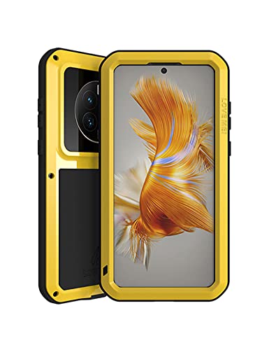 FONREST Robuste Schutzhülle für Huawei-Mate-50 Fall, Love MEI Heavy Duty Outdoor Hybrid Aluminium Metall Stoßfest Schneefest Hülle mit Displayschutzfolie aus gehärtetem Glas (Gelb) von FONREST