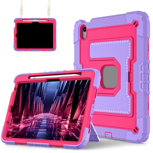 FONREST Robuste Schutzhülle für iPad Air 27,9 cm (11 Zoll) M3/M2 4. / 5. Generation, mit breitem Standfuß, Stifthalter, strapazierfähig, stoßfest, mit Schultergurt, Violett + Rosa von FONREST