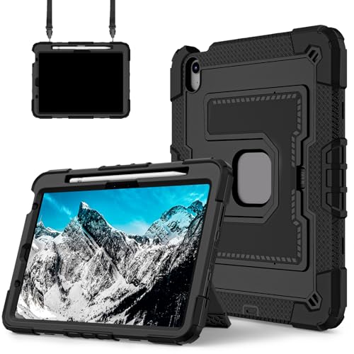 FONREST Robuste Schutzhülle für iPad Air 27,9 cm (11 Zoll) M3/M2 4. / 5. Generation mit breitem stabilem Ständer, Stifthalter, strapazierfähig, stoßfest, Schultergurt, A3266/7 (schwarz) von FONREST