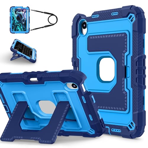 FONREST Robuste Schutzhülle für iPad Mini (A17 Pro 7. Generation) 21,1 cm (8,3 Zoll) 2024/Mini 6, Hülle mit Stifthalter, breiter Ständer, strapazierfähig, stoßfest, Schultergurt, A2993/5, Marineblau + von FONREST