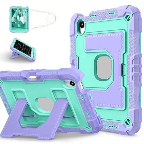 FONREST Robuste Schutzhülle für iPad Mini (A17 Pro 7. Generation) 21,1 cm (8,3 Zoll) 2024/Mini 6, Hülle mit Stifthalter, breiter Ständer, strapazierfähig, stoßfest, Schultergurt, A2993/5, Violett + von FONREST