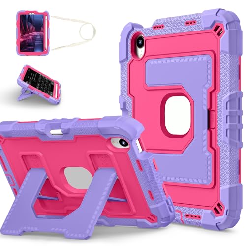 FONREST Robuste Schutzhülle für iPad Mini (A17 Pro 7. Generation) 21,1 cm (8,3 Zoll) 2024/Mini 6, Hülle mit Stifthalter, breiter Ständer, strapazierfähig, stoßfest, Schultergurt, A2993/5, Violett + von FONREST